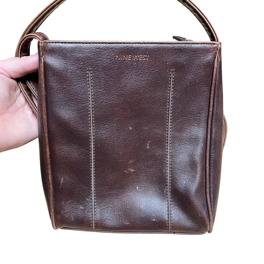 Nine West Vintage Brown Faux Leather Square Shoulder Bag Y2K Minimalist Purse